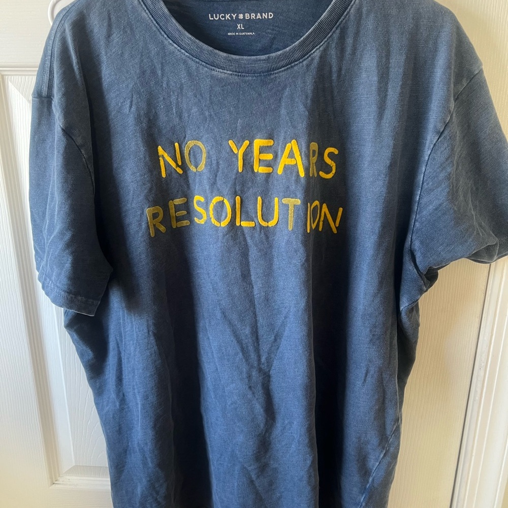 Lucky Brand Blue T-Shirt with Yellow Text